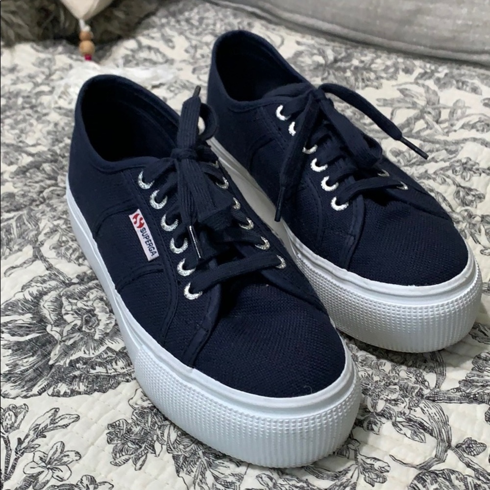 Superga navy platform tennis shoes